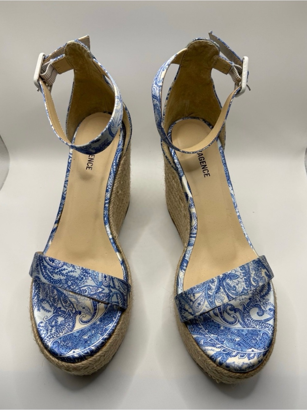 L'AGENCE Avice Espadrille Wedge Sandals Blue Floral Size 6 NWOB